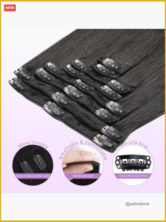 Clip In Hair Extensions 100% Real Human Hair 8pcs 20in Double Weft Straight main image 5